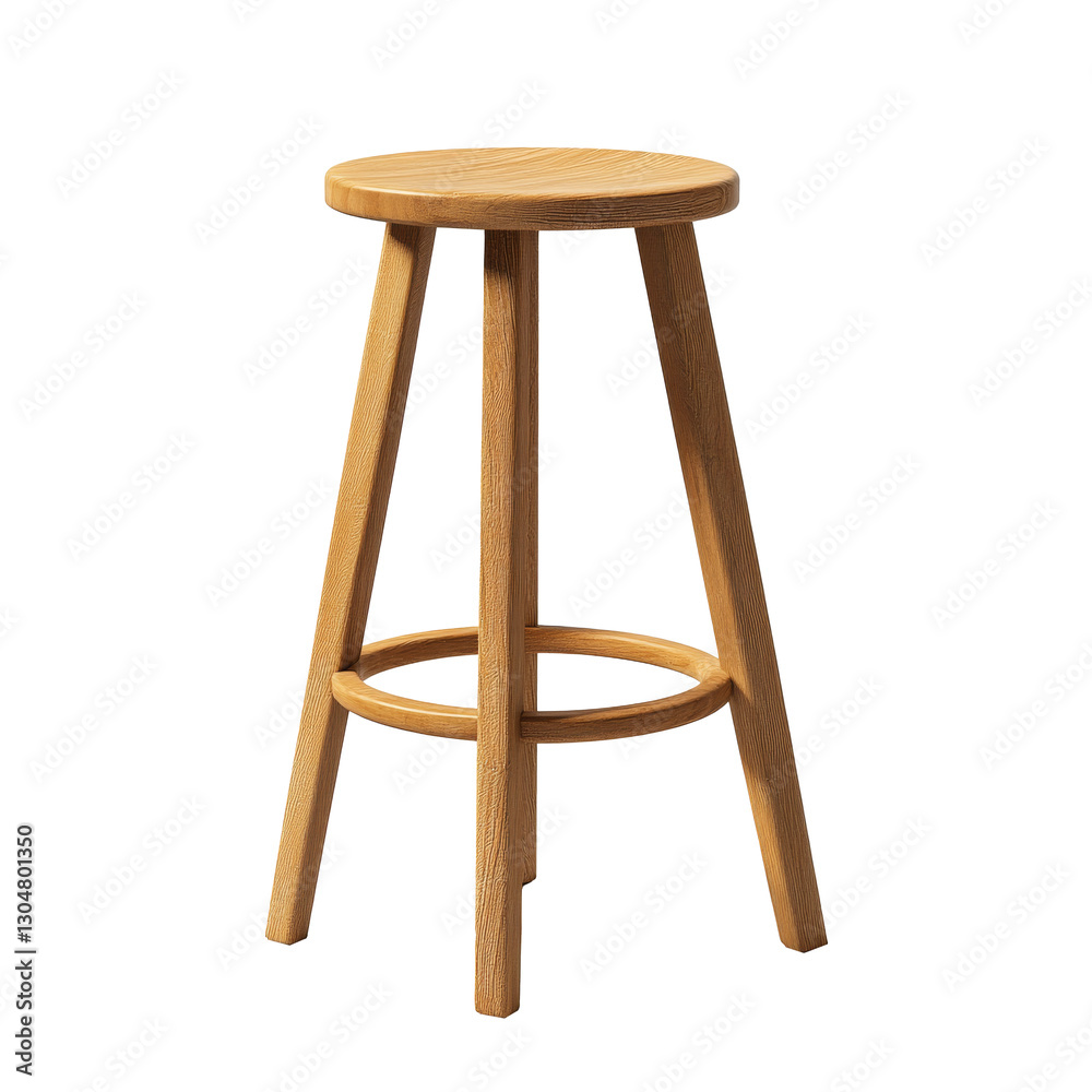 Tall wooden stool with round seat, isolate on transparent background Tall wooden stool with round seat, isolate on transparent background
