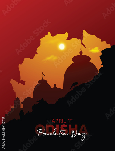 Odisha Day Utkala Dibasa 1 April temple insdie odisha map vector poster