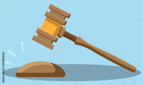 Cartoon judges gavel or auction hammer, crime or courtroom element