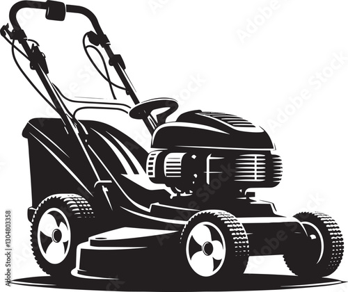 Grass Cutting Lawn Mower Garden Equipment Silhouette Vector Illustration