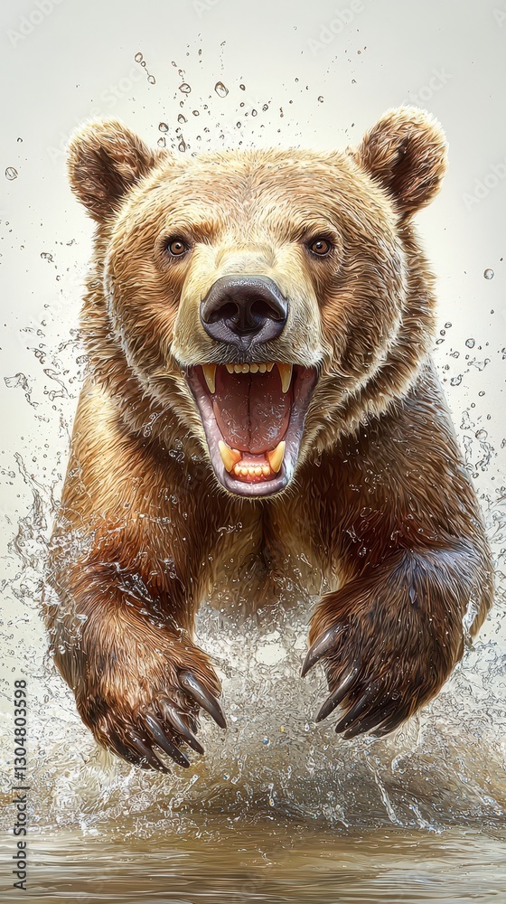 Obraz premium Pixelated Brown Bear Emerging from Water