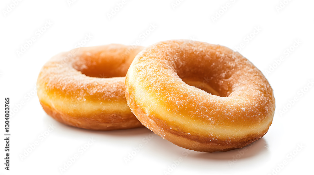 Delicious glazed donuts on a white background. Classic pastry with a sugary coating Delicious glazed donuts on a white background. Classic pastry with a sugary coating