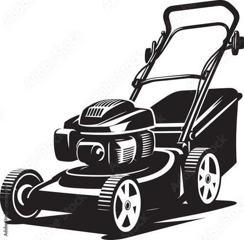 Grass Cutting Lawn Mower Garden Equipment Silhouette Vector Illustration