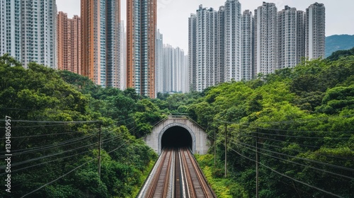 Scenic View of Urban Railway Passing Through Tunnel Surrounded by Nature photo