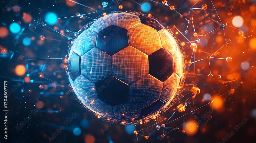 Fototapeta premium 3D Rendering of Football with Grid Pattern