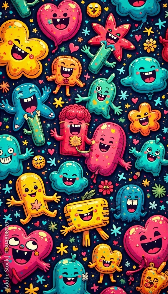 Funky street art-inspired graffiti pattern filled with whimsical illustrations and vibrant hues, seamless, graffiti Funky street art-inspired graffiti pattern filled with whimsical illustrations and vibrant hues, seamless, graffiti