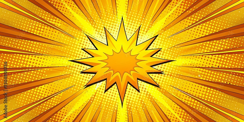 Fototapeta premium Vibrant Yellow Pop Art Comic Book Explosion Background with Copy Space