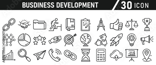 Business Management icons set. Schedule, plan, deadline, task, analysis, step, achievement and more icons. Vector illustration