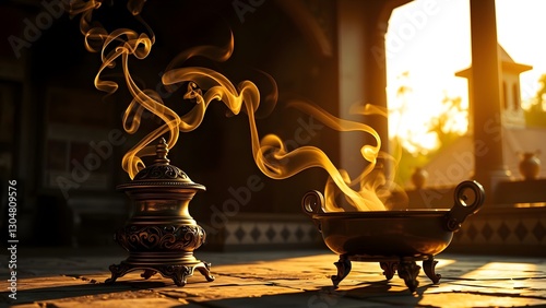 Tranquil Incense Burner in Historical Setting
