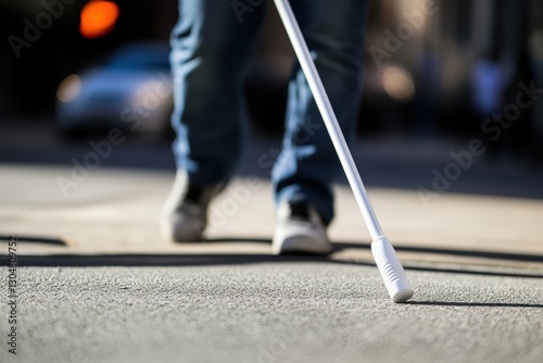 Obraz na płótnie Blind person moves in urban space with the help of a white cane w salonie