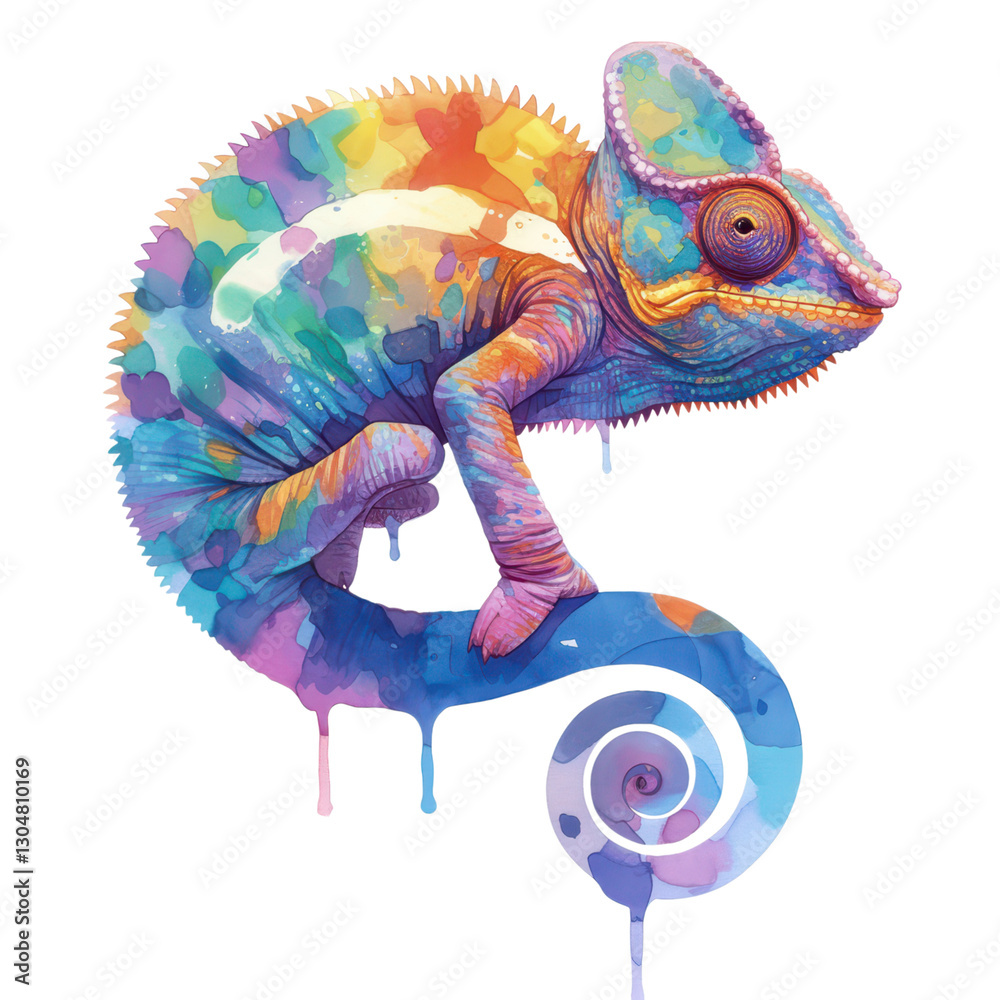 Obraz premium Close-up of vibrant chameleon colorful patterns in its natural habitat - digital art creation