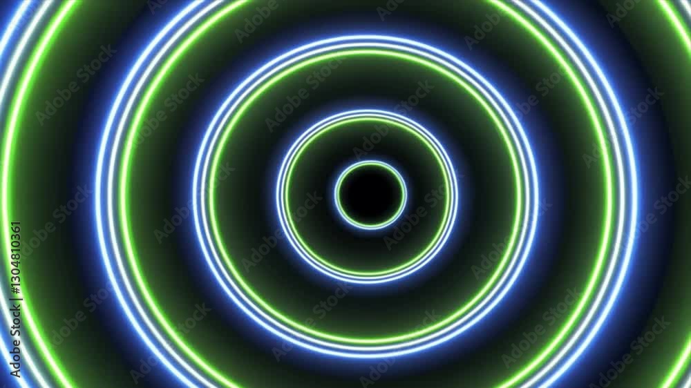 Abstract Neon Circles: A mesmerizing visual display of concentric glowing rings in vibrant blue and green hues, creating an illusion of depth and movement. Abstract Neon Circles: A mesmerizing visual display of concentric glowing rings in vibrant blue and green hues, creating an illusion of depth and movement.