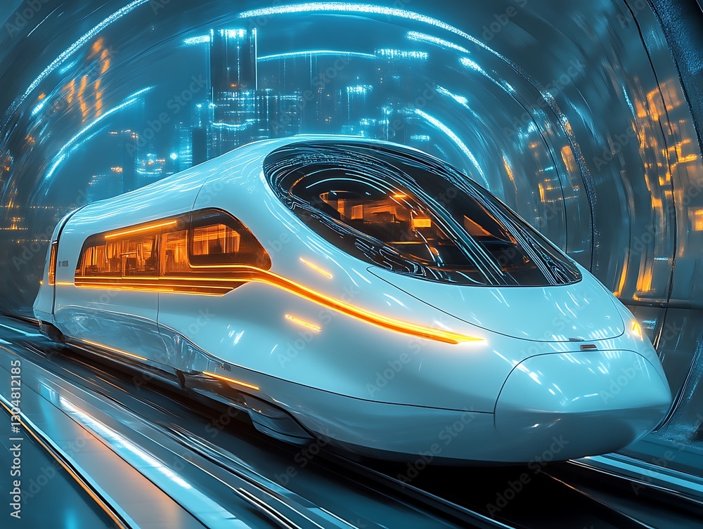 Fototapeta premium Future Train Speeding Through City Tunnel