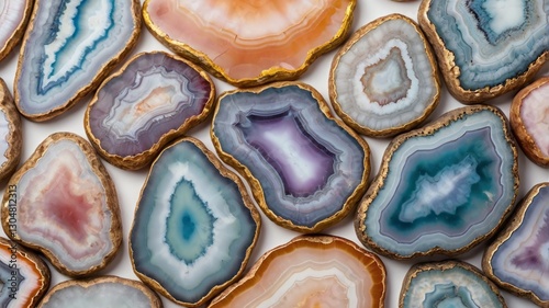 Set of unique precious agate stone slices minrals photo