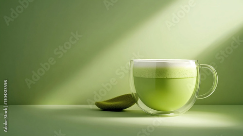 Modern green tea latte in a glass cup