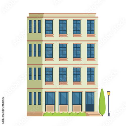 Classic Brick Urban Tenement House. Vector Illustration in Flat Style. Industrial Era Architecture