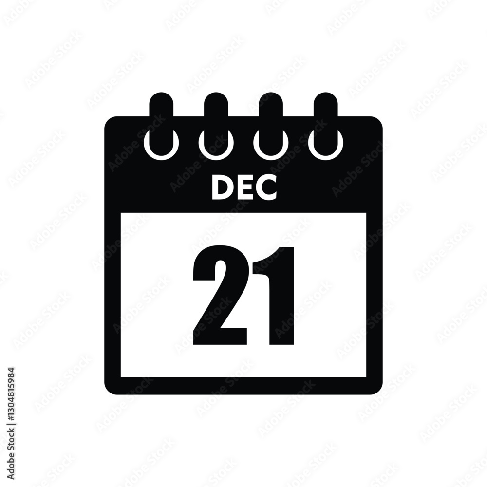 calender icon, 21 december icon with white background calender icon, 21 december icon with white background