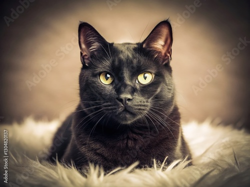 Vintage Photo of Black Cat on White Background - Classic Pet Portrait