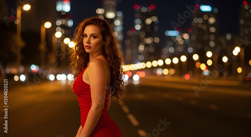 Captivating Nighttime Portrait of a Woman in a City Setting