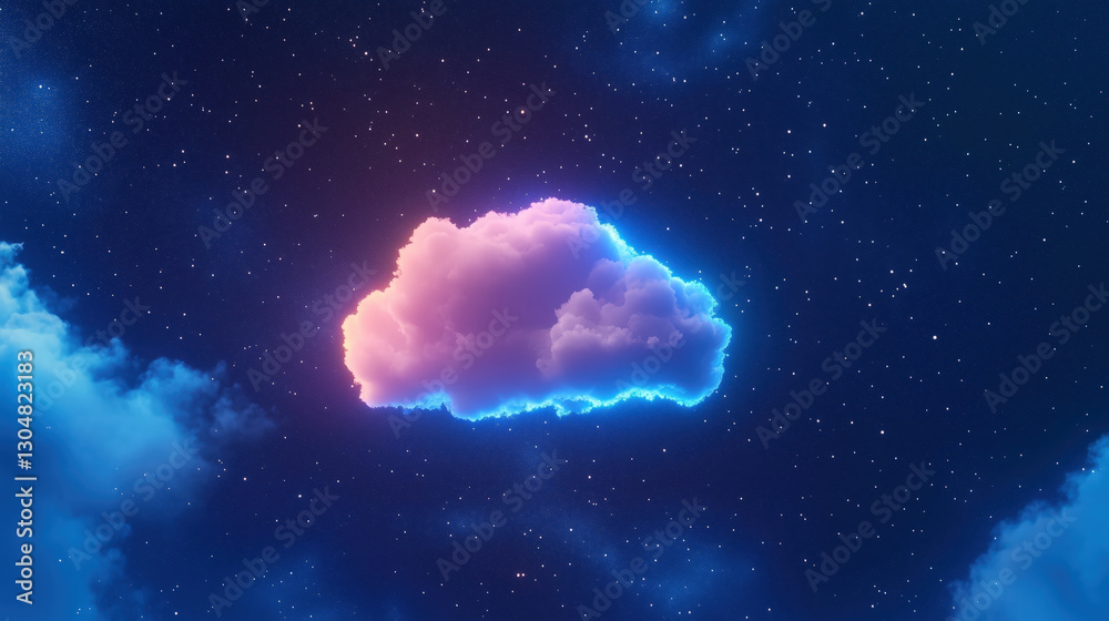 Fototapeta premium glowing cloud gently drifts in starry twilight sky