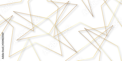 Abstract background with liens and triangles shape on white background. White and golden geometric overlapping rectangle pattern Geometric background soft shadows as patten ..White polygon textured .