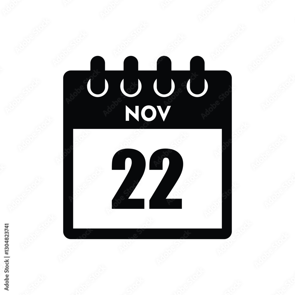 calender icon, 22 november icon with white background calender icon, 22 november icon with white background