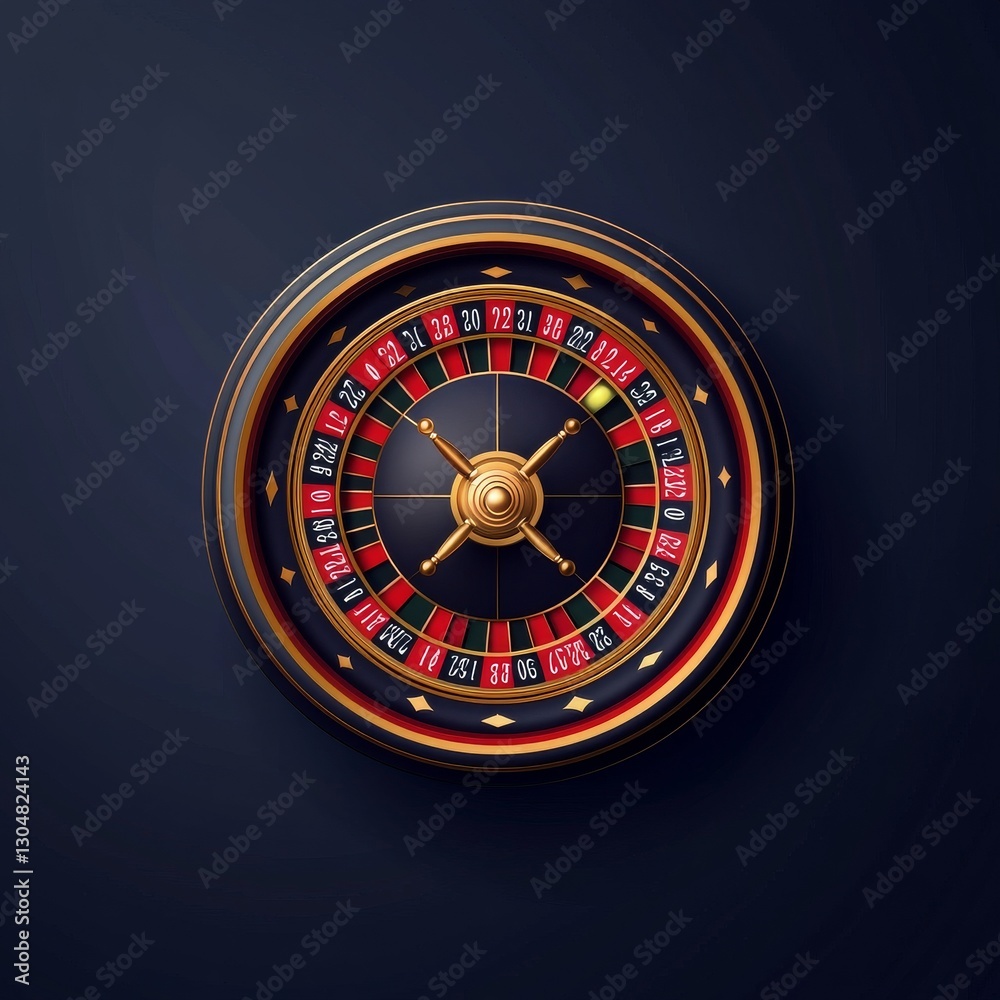 Elegant Roulette Wheel: A Spin of Fortune with Red, Black, and Golden Accents on a Sophisticated Dark Blue Background Elegant Roulette Wheel: A Spin of Fortune with Red, Black, and Golden Accents on a Sophisticated Dark Blue Background