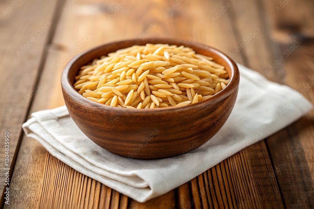 Delicious orzo pasta in wooden bowl on rustic tabletop food meal diet life greek wheat grain brown Delicious orzo pasta in wooden bowl on rustic tabletop food meal diet life greek wheat grain brown