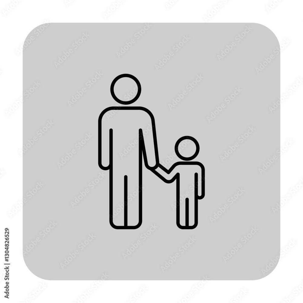 Simple line icon of parent and child holding hands, symbolizing connection and love. Bond between family members concept
