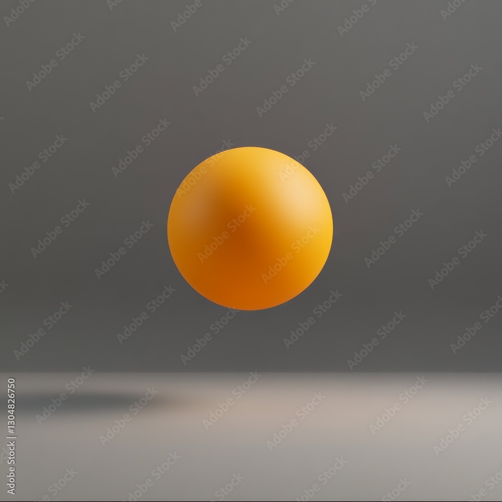 Minimalist Still Life: Floating Yellow Sphere Against Gray Backdrop with Soft Shadow Play and Serene Atmosphere