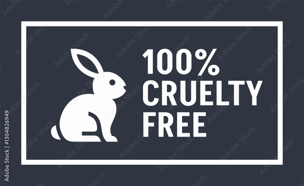 Fototapeta premium 100% Cruelty-Free Icon with Rabbit Symbol. Not Tested on Animals Concept. Vector Illustration.