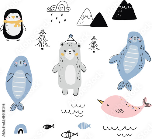 arctic animals baby vector clipart