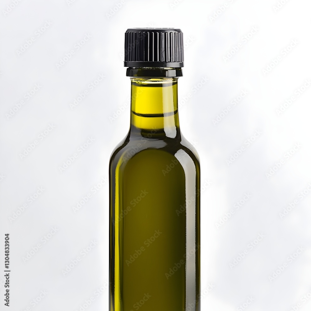 Close-up of Olive Oil in a Glass Bottle, Isolated on White Background, Fresh and Pure Product Close-up of Olive Oil in a Glass Bottle, Isolated on White Background, Fresh and Pure Product