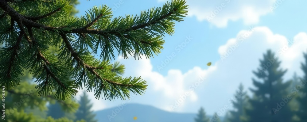 Branches of a spruce tree stretching towards the sky, with a few leaves, scenery, landscape photography Branches of a spruce tree stretching towards the sky, with a few leaves, scenery, landscape photography