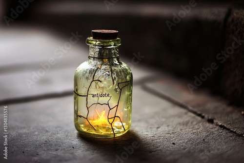 Magical antidote bottle glows with mystery. Generative AI