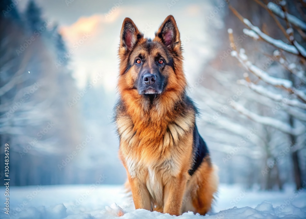 Winter Shepherd Dog Gazing Longingly: A High-Depth-of-Field Stock Photo Winter Shepherd Dog Gazing Longingly: A High-Depth-of-Field Stock Photo