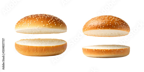 Hamburger Buns, Sesame Seed Topped on transparent Background.