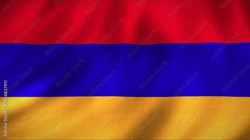 Armenia national flag wavy animation with fabric texture. 4K quality