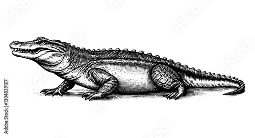 Alligator vintage Monochrome black and white drawing Illustration