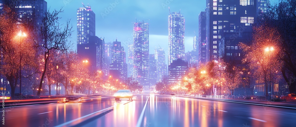 Fototapeta premium Smart futuristic city grid with energy monitoring, connected buildings and vehicles, eco urban planning, showcasing sustainability, data flow, and efficient infrastructure