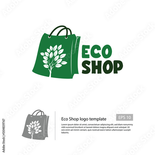 Eco Shop logo template with a totebag shape combined with branch shape.