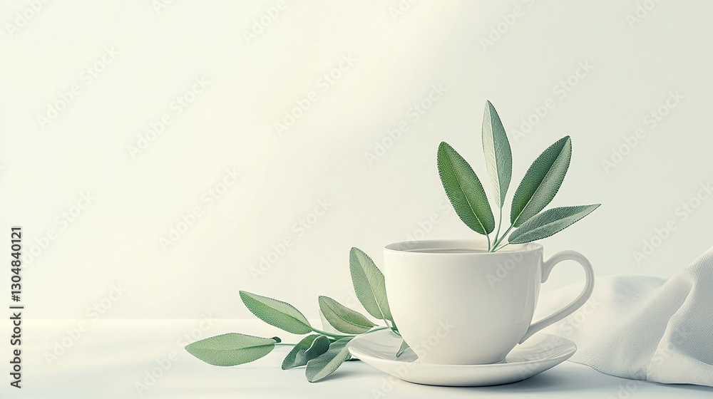 Sage tea in a cup with fresh sage leaves Sage tea in a cup with fresh sage leaves