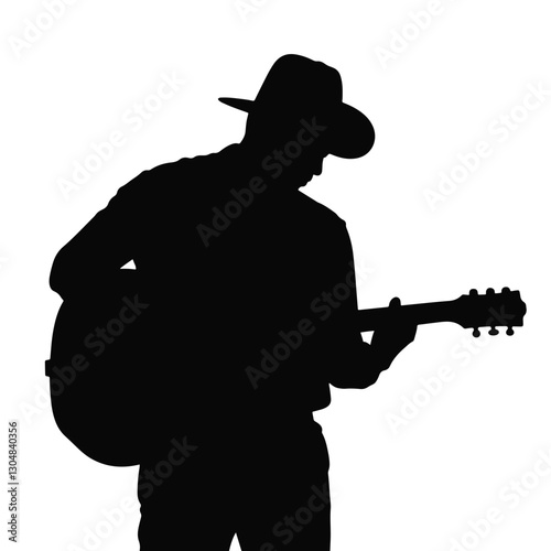 Silhouette of a musician playing acoustic guitar, street performance