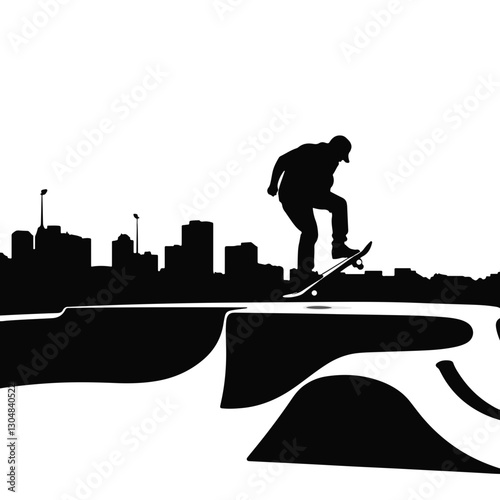 Dynamic skateboarder jumping at urban skatepark, urban coolness