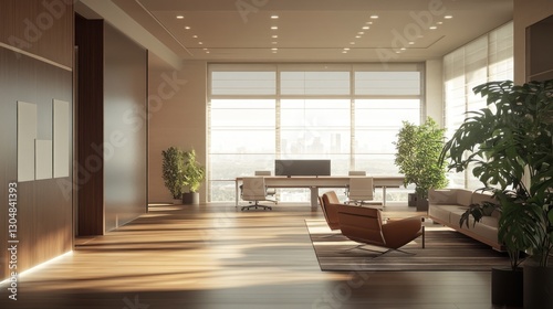 Modern office interior with city view.  Possible use for commercial real estate advertising