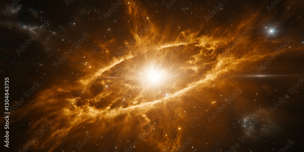 Fototapeta premium Majestic Golden Nebula Cosmic Explosion Bright Star Space Background