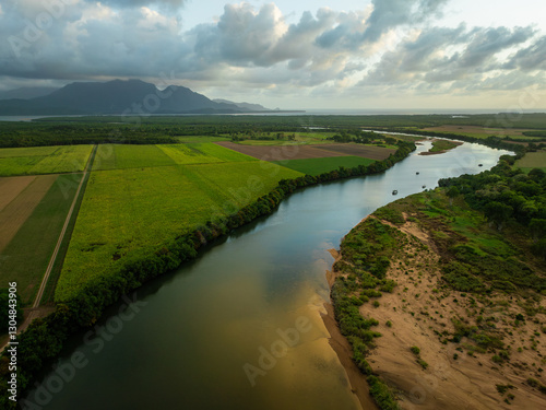 Farmland & the Herbert River looking towards Hinchinbrook Island