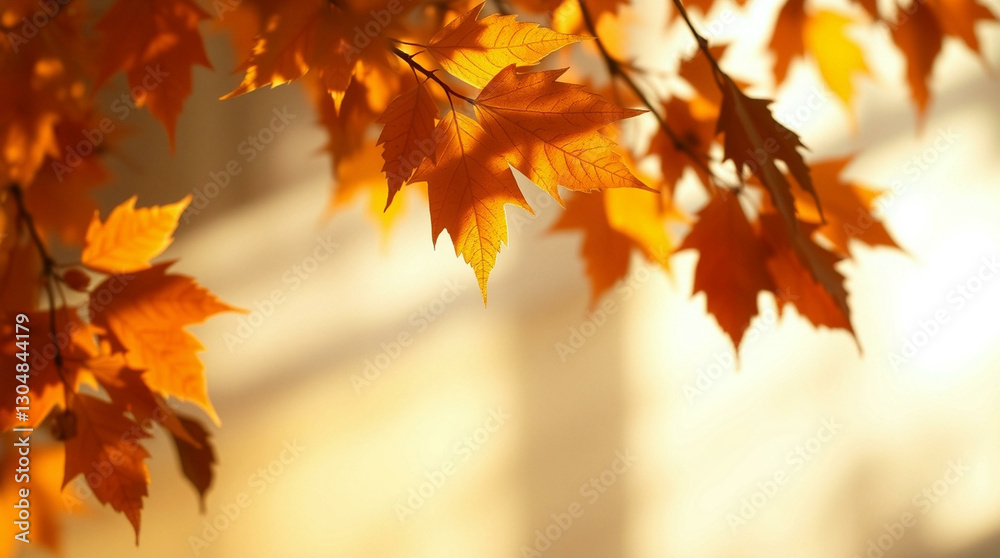 Autumn leaves illuminated by warm sunlight, creating a serene, golden atmosphere with vibrant orange, yellow, and red hues Autumn leaves illuminated by warm sunlight, creating a serene, golden atmosphere with vibrant orange, yellow, and red hues