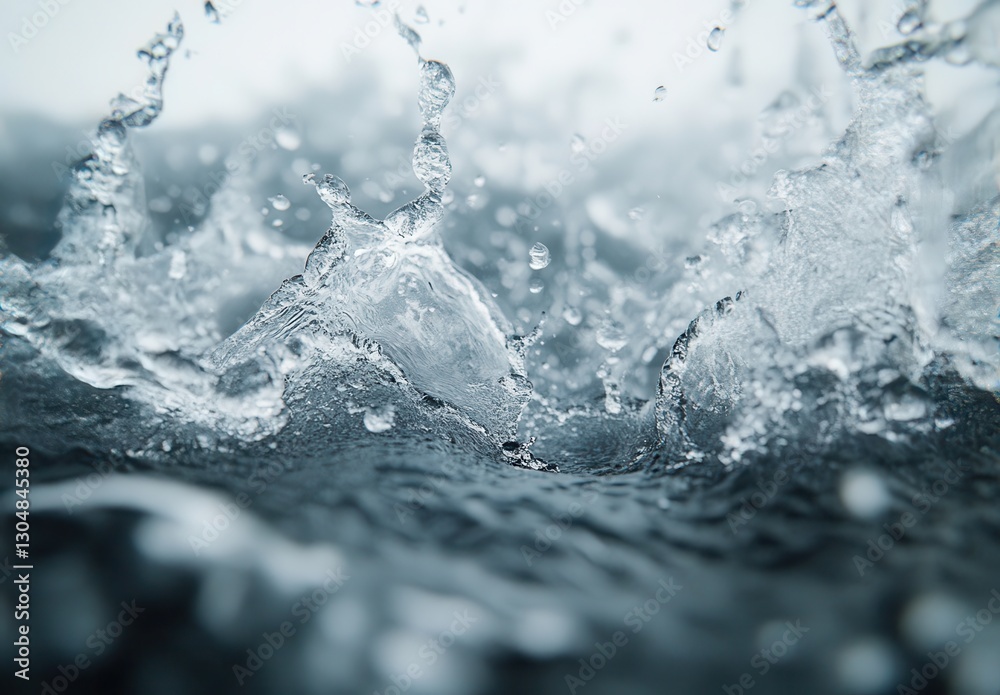 Close-Up View of Water Droplets Splashing and Creating Ripples in Calm Water Surface During a Rainy Day