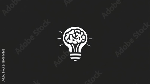Brain Lightbulb Concept Image, Abstract, Simple Design, Creative Thinking,  Possible Use Stock Photo